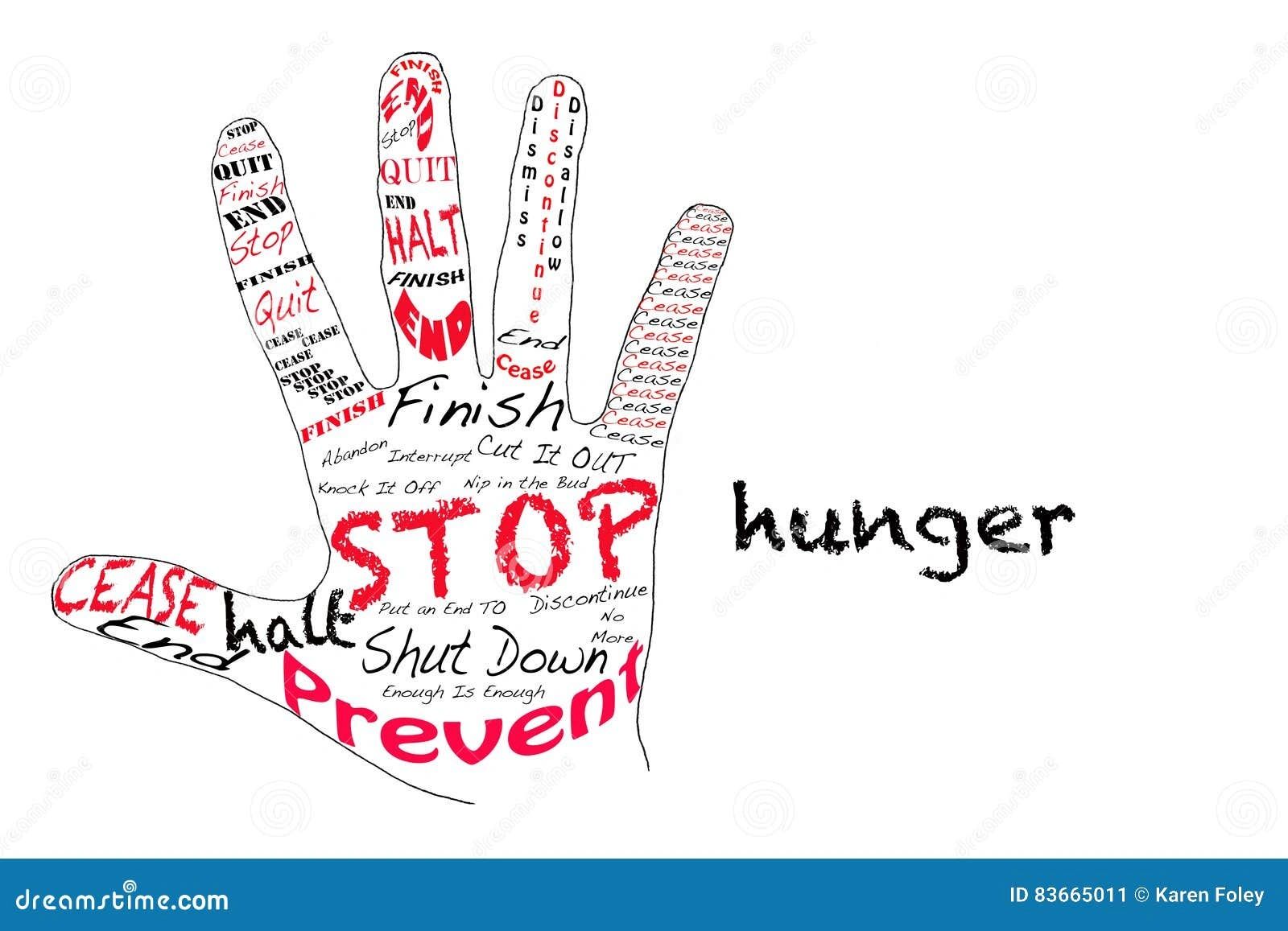 Stop hunger โ illustrated hand with words about ending food insecurity